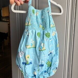 Gymboree Pool Party Baby Girl Romper Shortall 18-24 Months Blue Swim Print